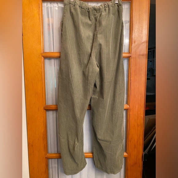 FLAX soft subtle stripe pin wale Olive pants trousers wide leg high waist Sz. M - Picture 4 of 7